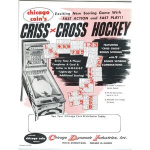 Criss Cross Hockey Vintage Arcade FLYER Original 1958 Retro Game 8.5" x 11"